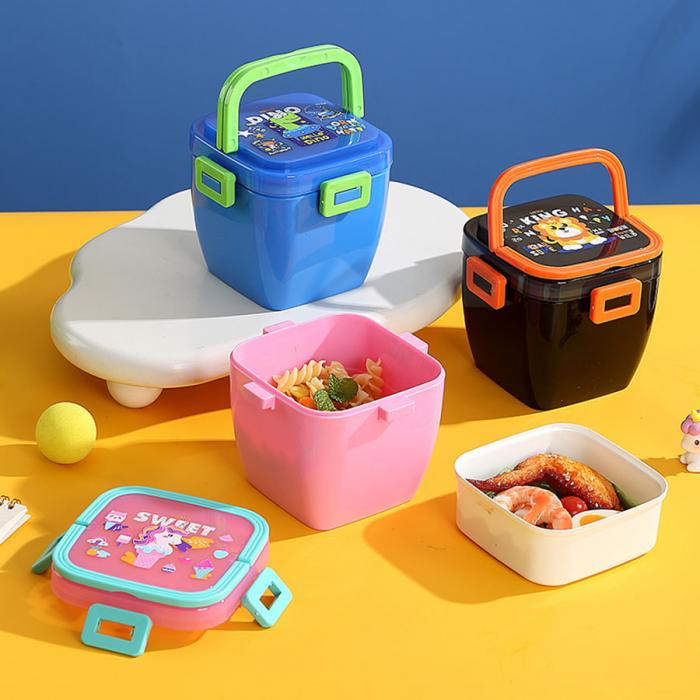 方扣雙層手提餐盒600m